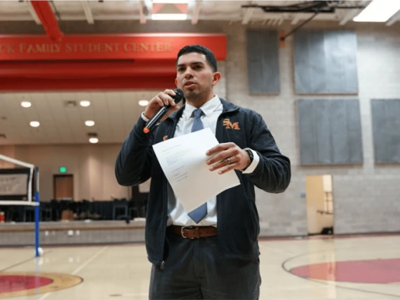 Ricardo Dominguez giving a speech