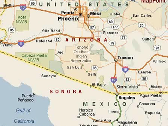 arizona mexicco border on map