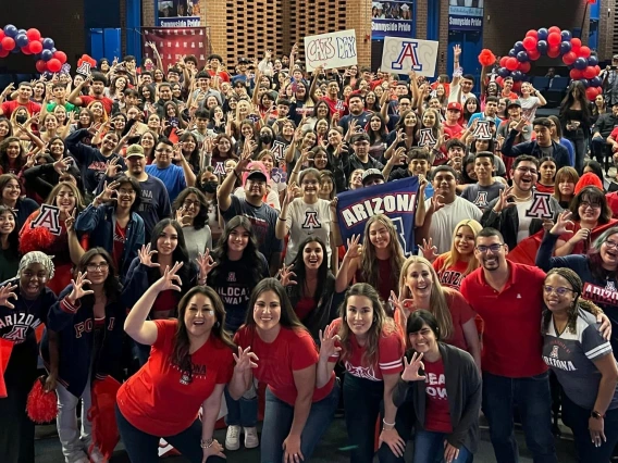 large group of high school students celebrating being admitted to UA