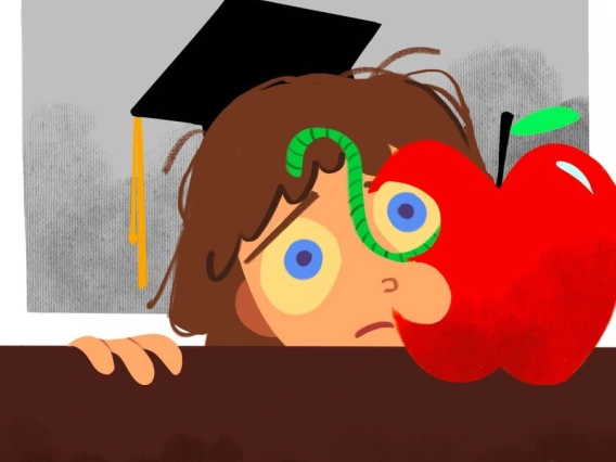 clipart of a graduate with an apple and worm