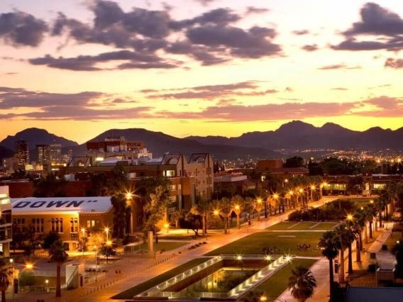 aerial view of the university of arizona at dusk