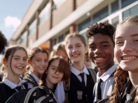 Smiling Students in School Uniforms