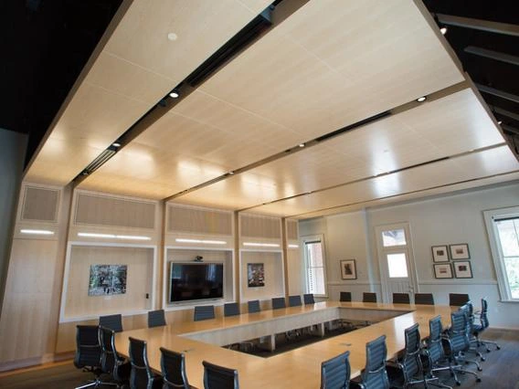 a brightly lit conference room