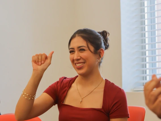 Student learning sign language