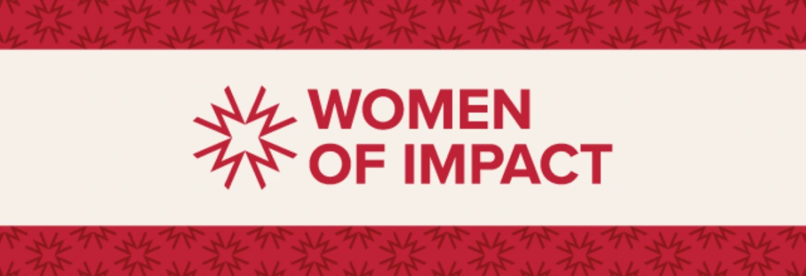 women of impact red lettering on beige background