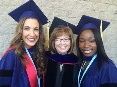 jodi, linda shaw, and abby in cap and gown, 2019 convocation